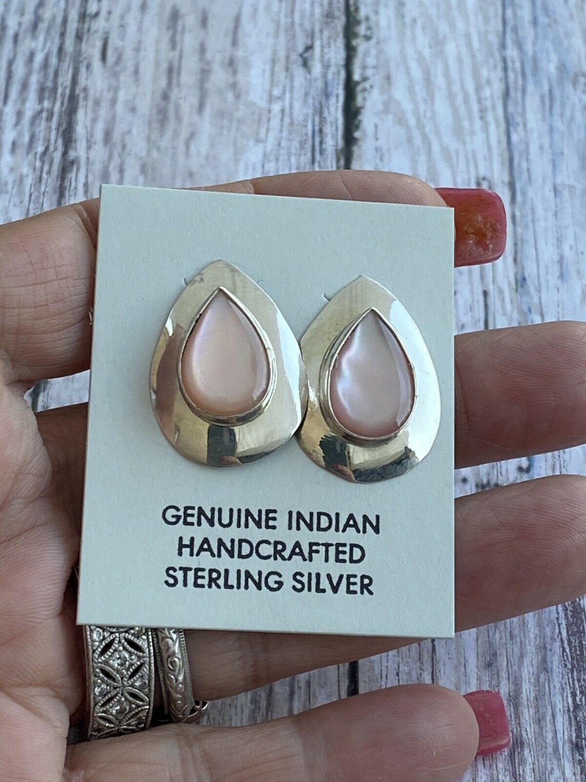 Navajo Sterling Silver And Pink Mussel Post Earrings