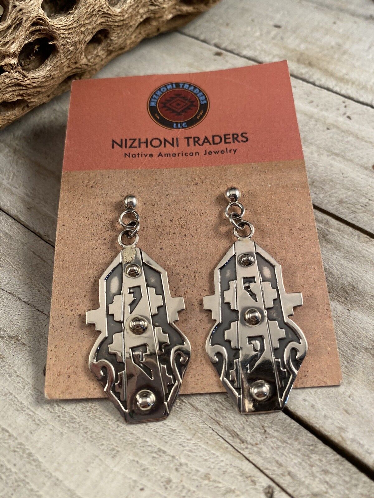 Navajo Hand Stamped Sterling Silver Dangle Earrings Signed