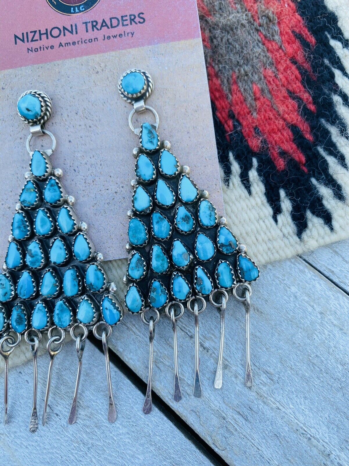 Zuni Sterling Silver And Sleeping Beauty Turquoise Dangle Earrings Signed