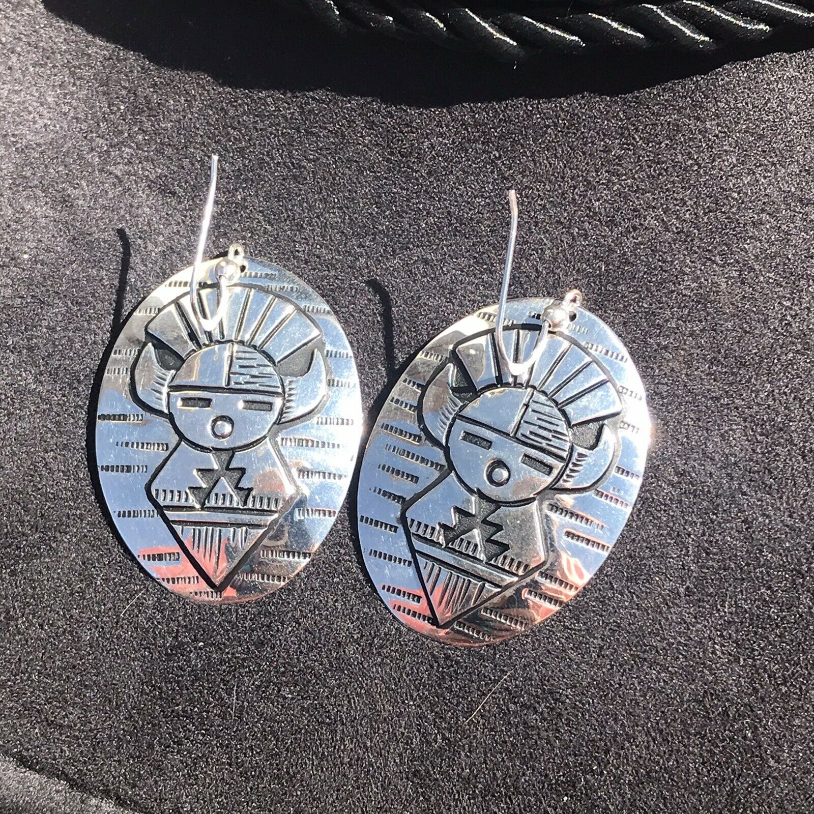 Navajo Sterling Silver Etched  Hand Stamped Dangle Earrings