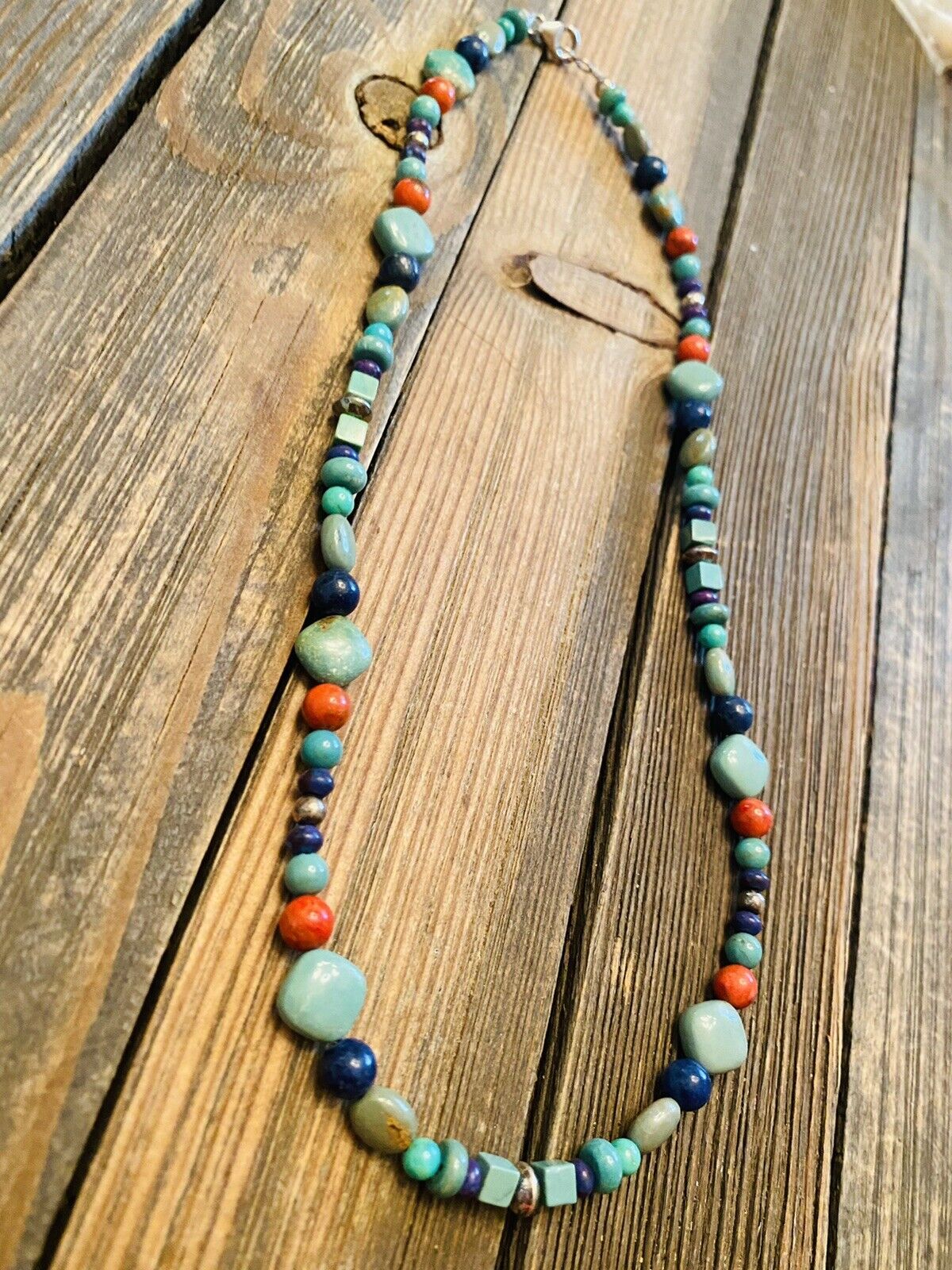 Navajo Sterling Silver & Multi Stone Beaded Necklace