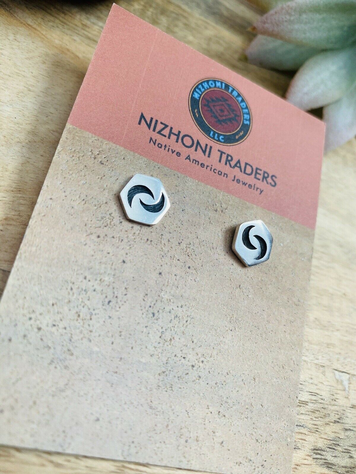 Hopi Overlaid Sterling Silver Moon Stud Earrings