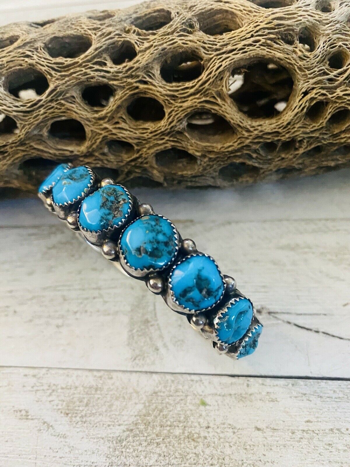 Navajo Sterling Cuff & Kingman Turquoise Cuff Bracelet By Wilbert Muskett