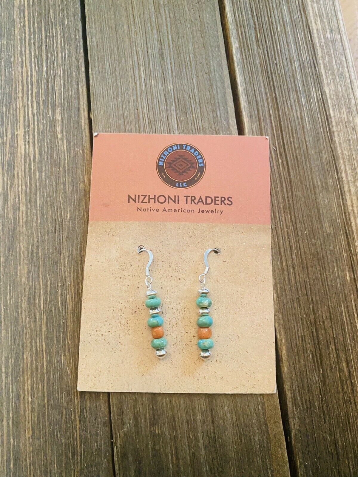 Navajo Sterling Silver, Turquoise & Coral Beaded Dangle Earrings