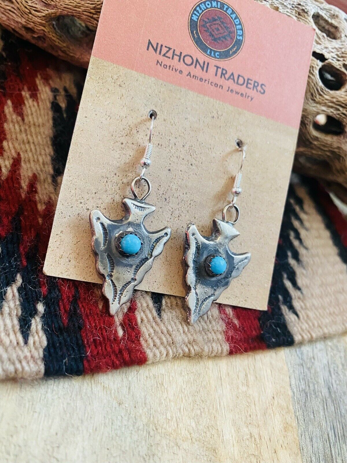 Navajo Turquoise & Sterling Silver Arrowhead Dangle Earrings