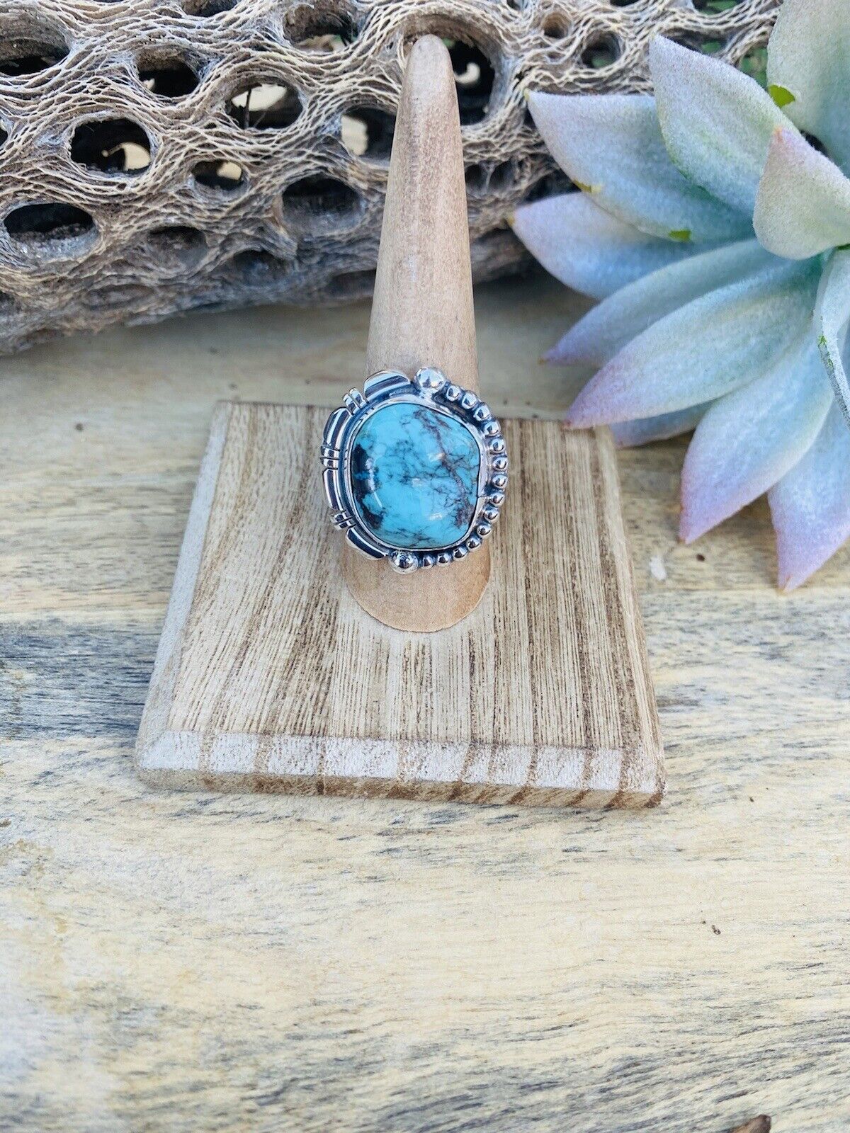 Large Royston Turquoise Sterling offers Silver Ring (A0100)