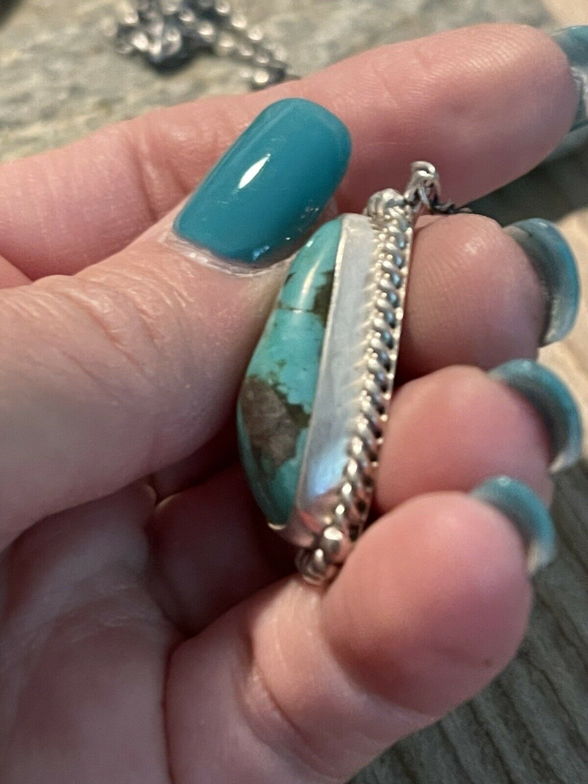 Navajo Sterling Silver And Turquoise Stone Southwest Necklace Signed