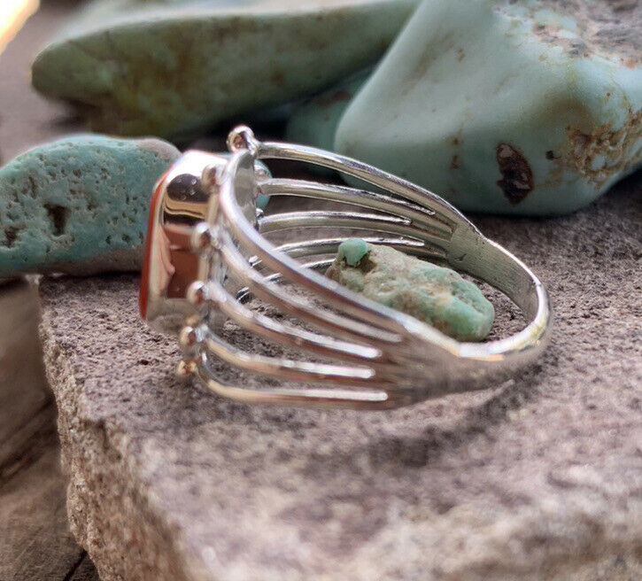 Navajo Natural Coral & Sterling Silver Ring