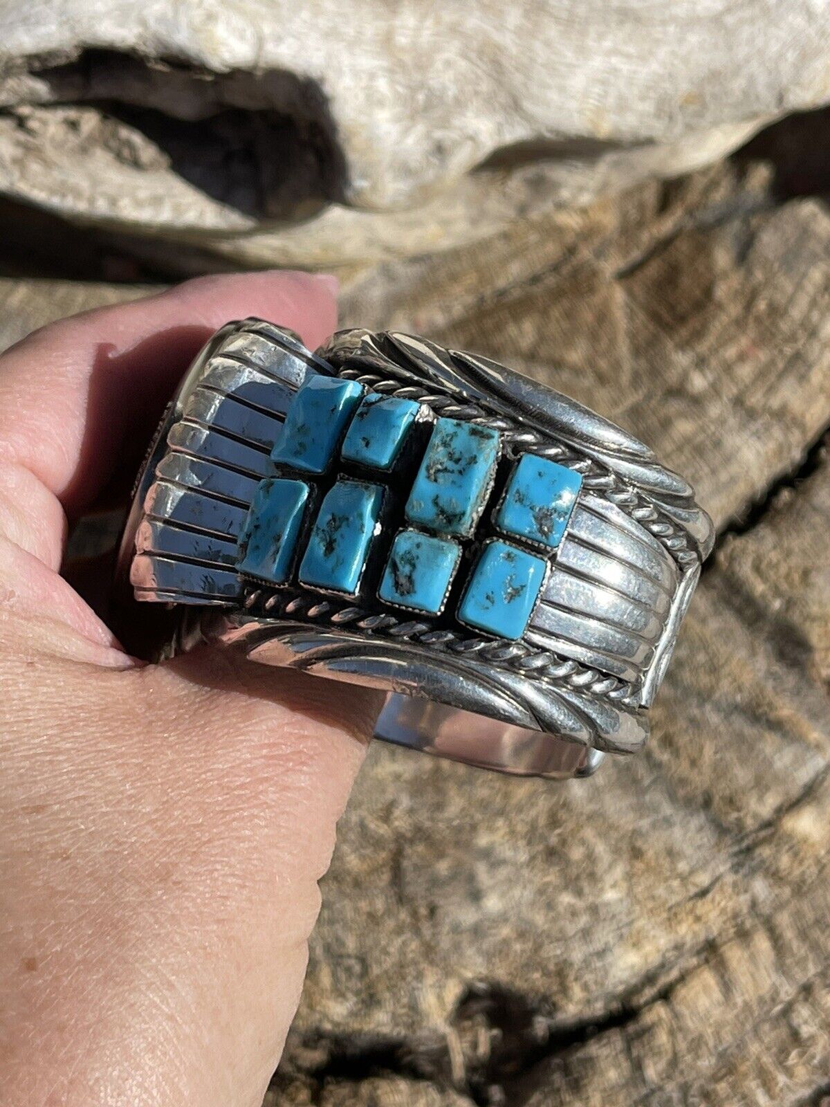 Vintage Navajo Sterling Silver & Kingman Turquoise Non Working Watch Bracelet