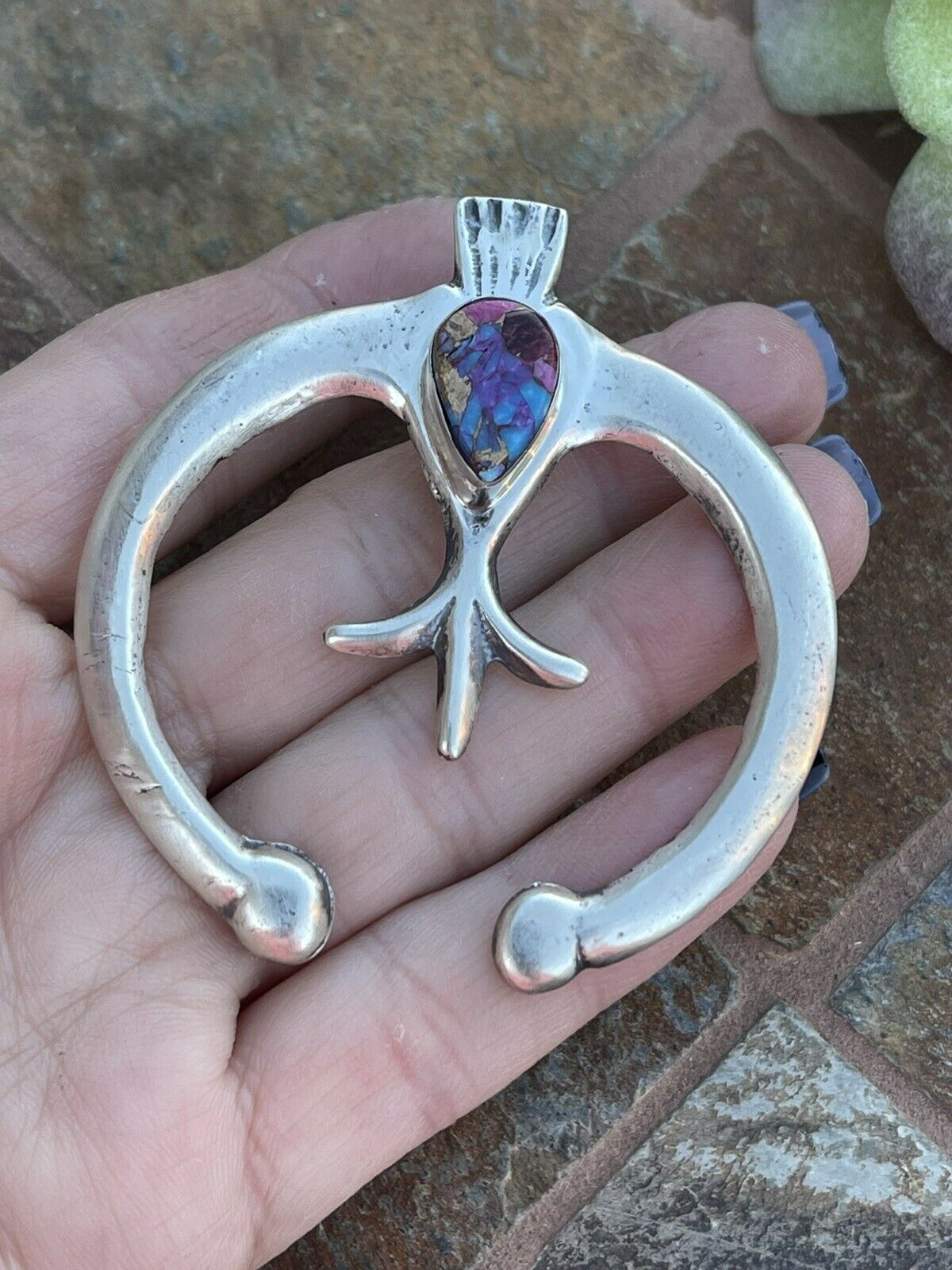 Navajo Handmade Sterling Silver  Pink Dream Mojave Naja Pendant