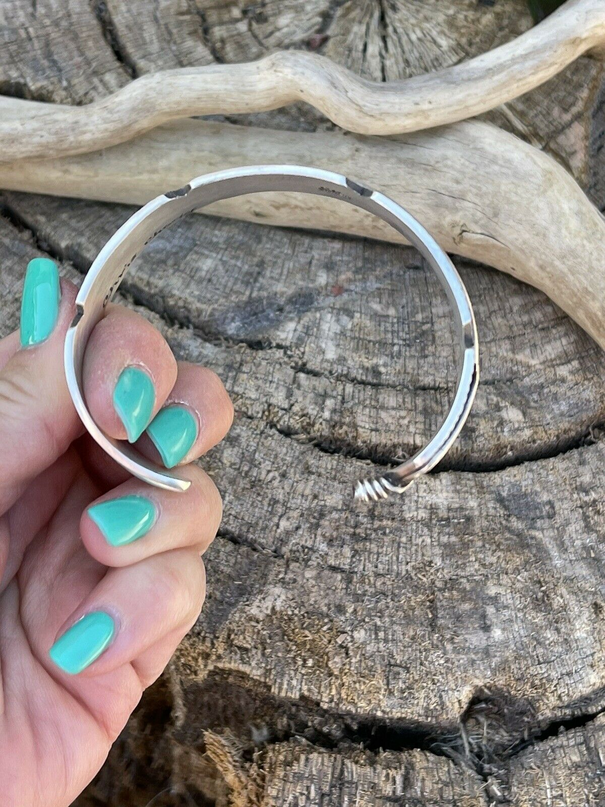 Navajo Sterling Silver Hand Stamped  Feather Bracelet Cuff