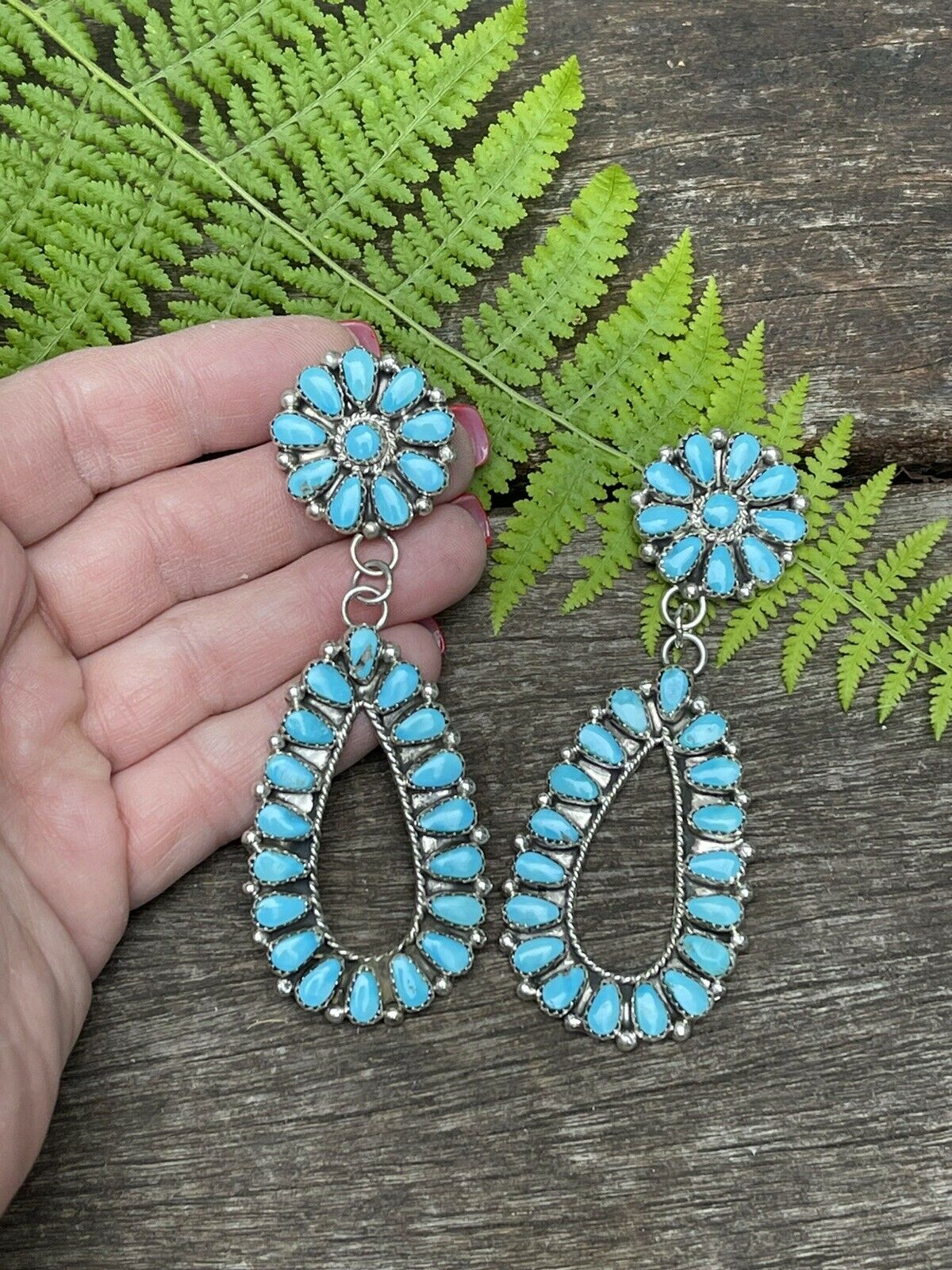 Zuni Natural Sleeping Beauty Turquoise Sterling Dangle Earrings artist AJW