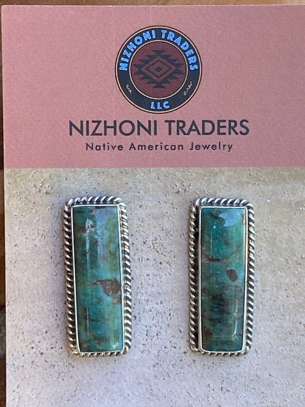 Navajo Sterling & Turquoise Rectangle Post Earrings Signed J. Frank