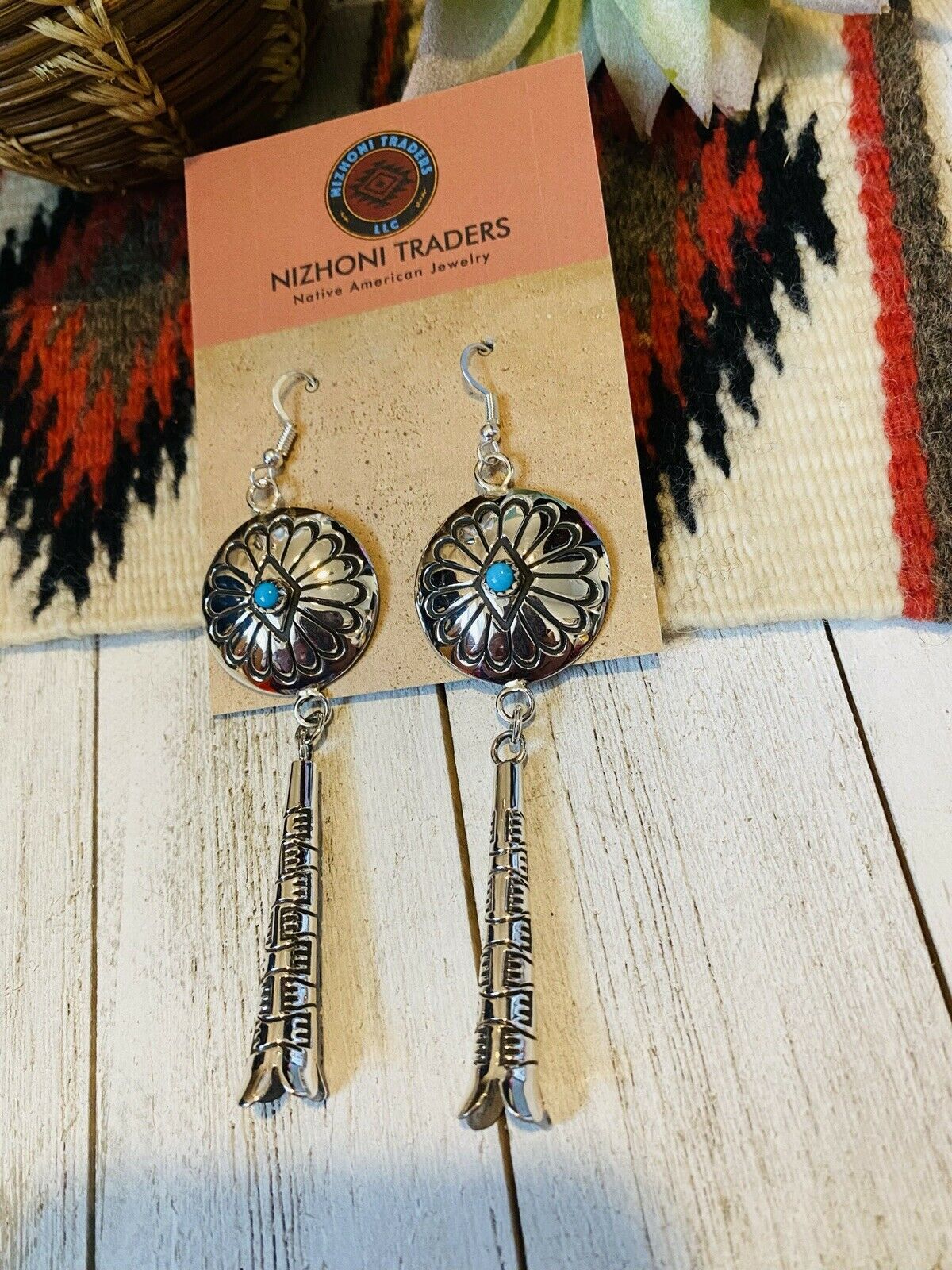 Navajo Turquoise & Sterling Silver Concho Dangle Earrings