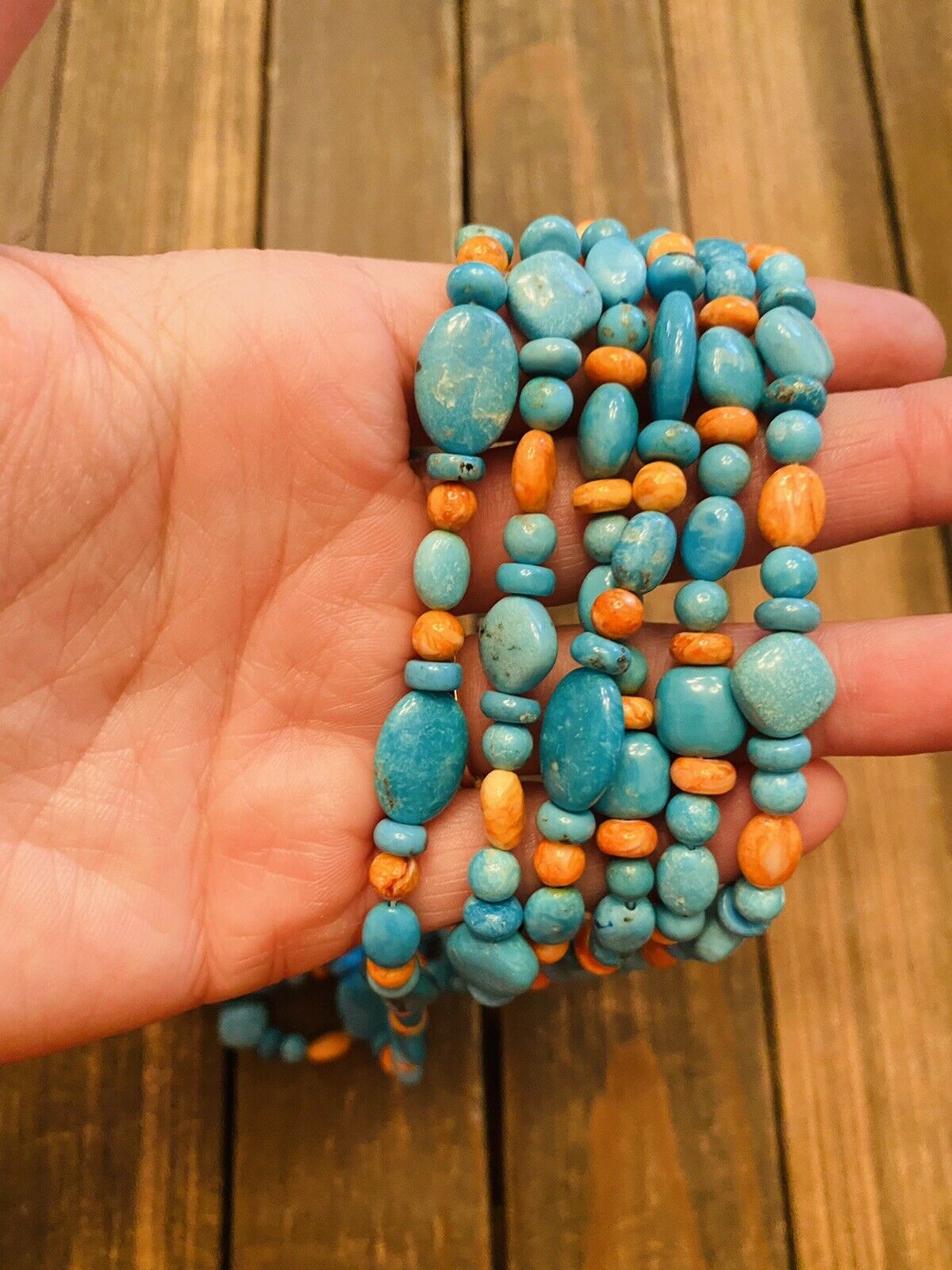 Navajo Turquoise, Spiny & Sterling Silver 6-Strand Beaded Necklace