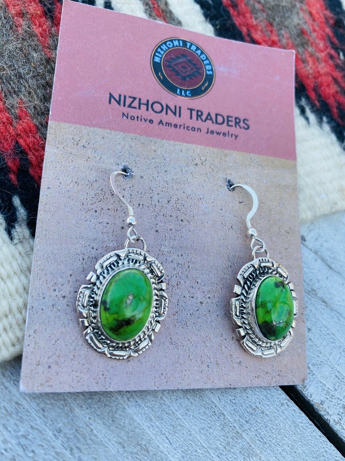 Navajo Sterling Silver Gaspeite Dangle Earrings Signed