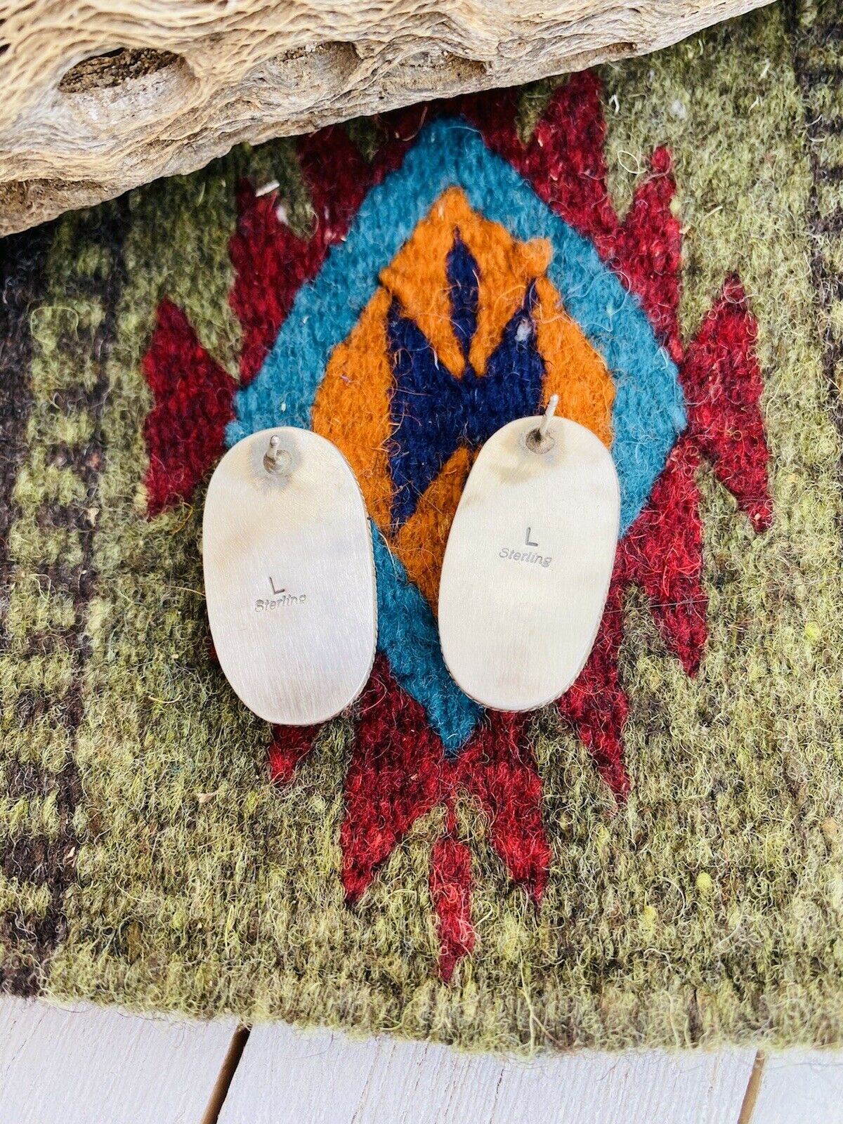 Navajo Turquoise & Sterling Silver Post Earrings Signed