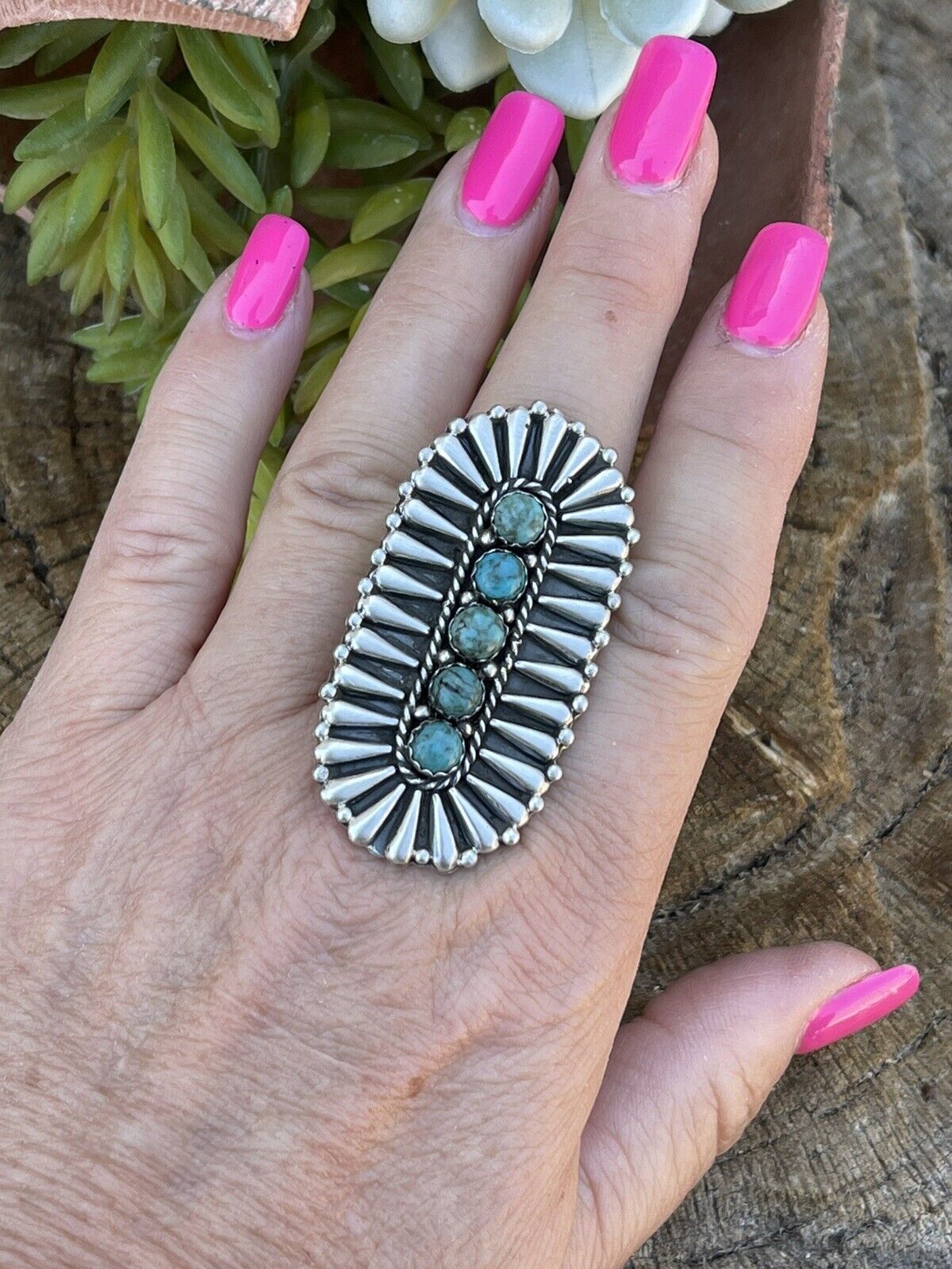 Navajo Sterling Silver Turquoise 5 Stone Ring Patrick Yazzie