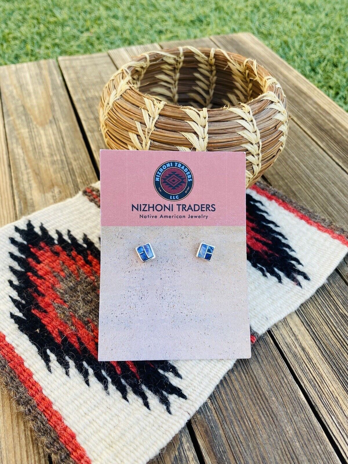 Navajo Natural Opal And Sterling Silver Inlay Stud Earrings