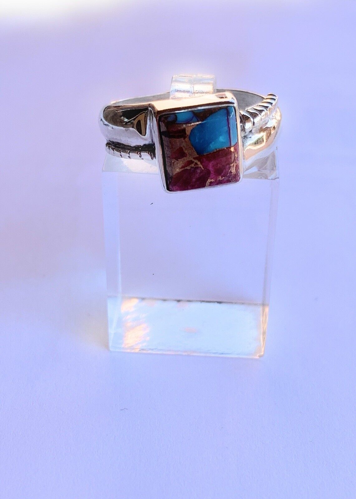 Navajo Pink Dream Mojave & Sterling Silver Square Stone Ring