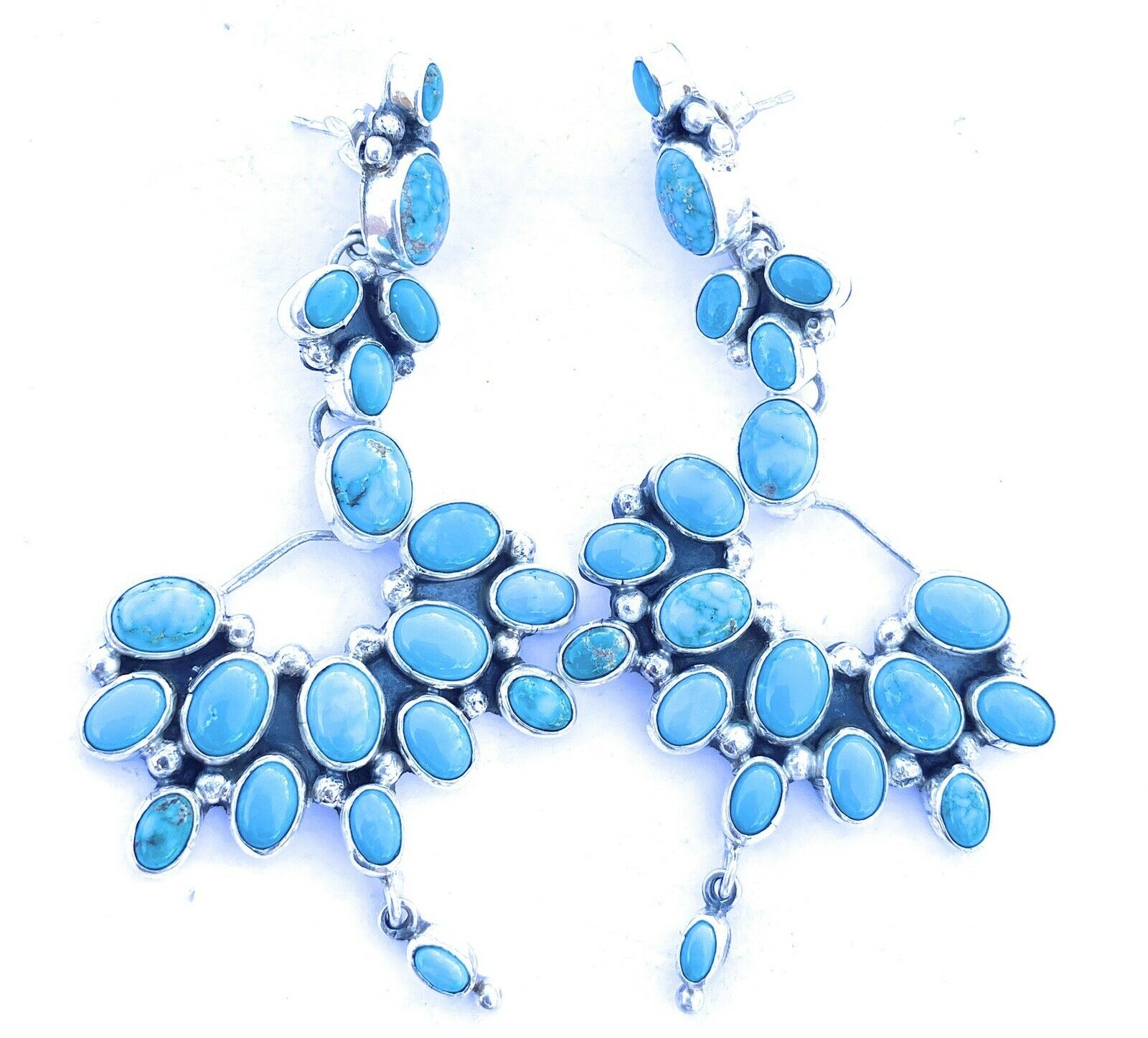 Vintage 925 2024 sterling silver turquoise necklace and earring set dangle