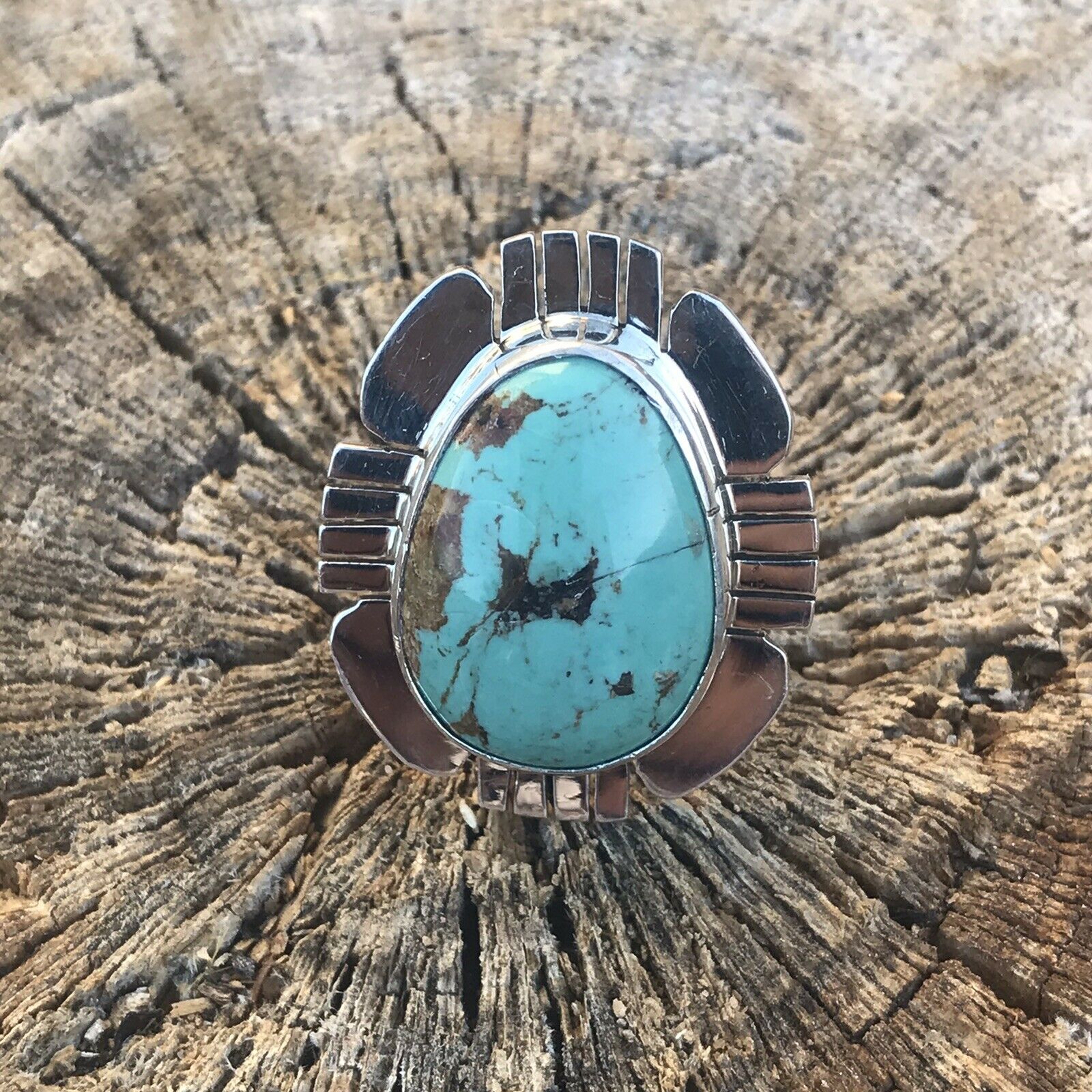 Royston Turquoise & Sterling Silver Navajo Ring Size 8 Stamped Sterling