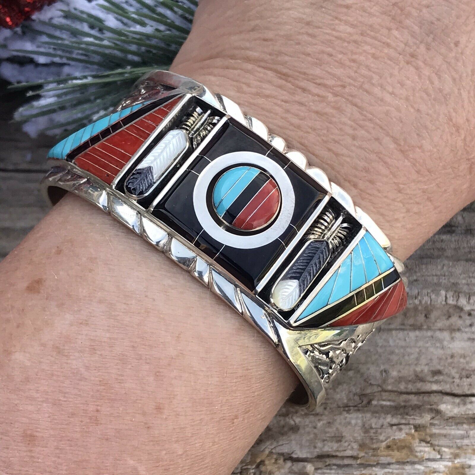 Don Dewa Zuni Sterling Silver Multi-stone SunFace Changer Bracelet Cuff