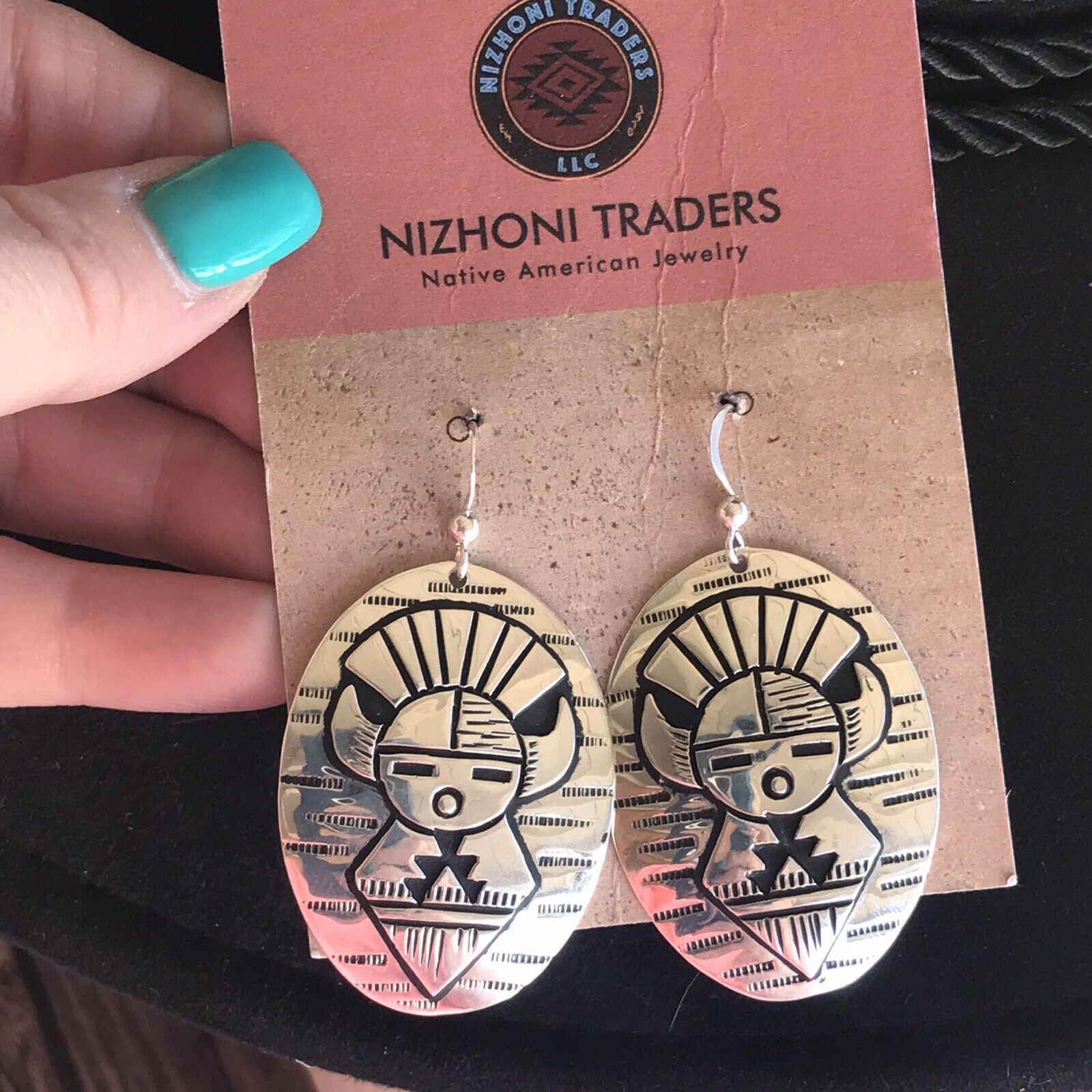 Navajo Sterling Silver Etched  Hand Stamped Dangle Earrings