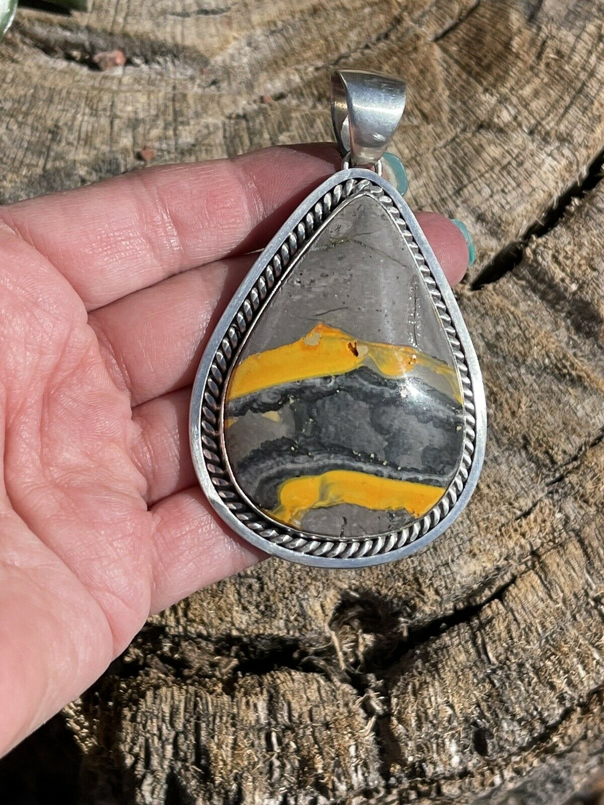 Navajo Bumblebee Jasper & Sterling Silver Pendant Signed