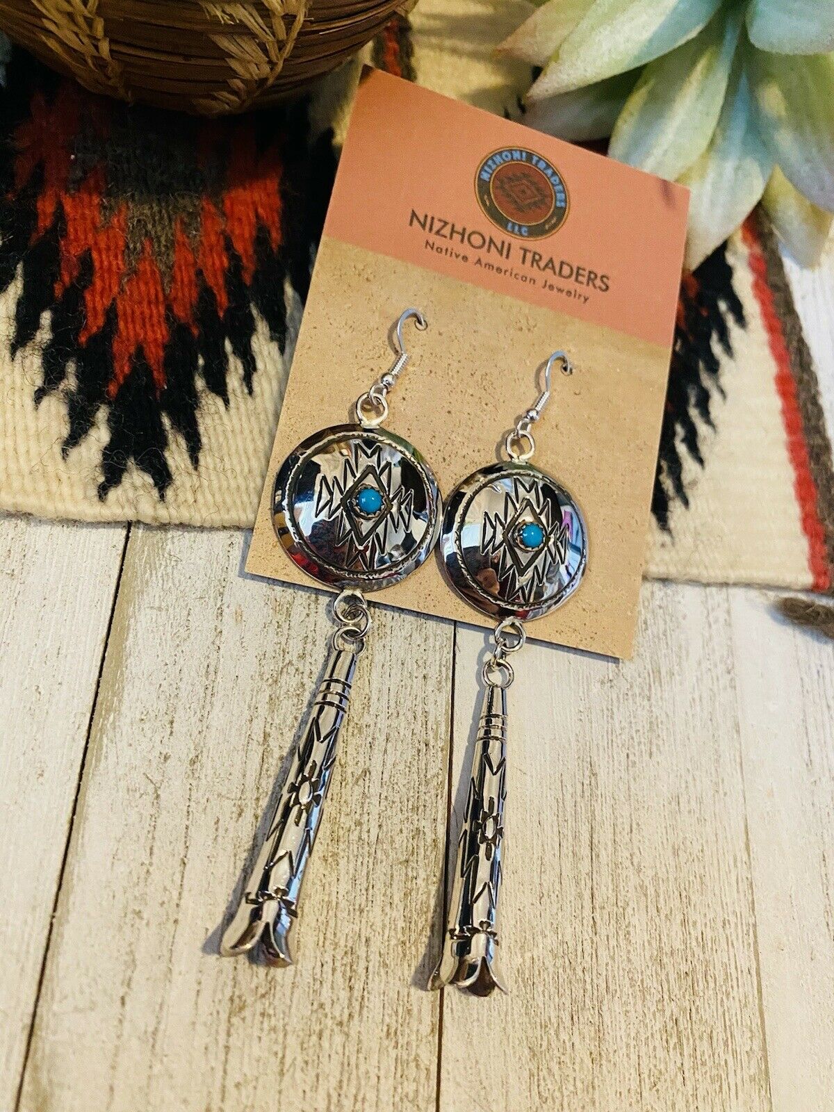 Navajo Turquoise & Sterling Silver Concho Dangle Earrings