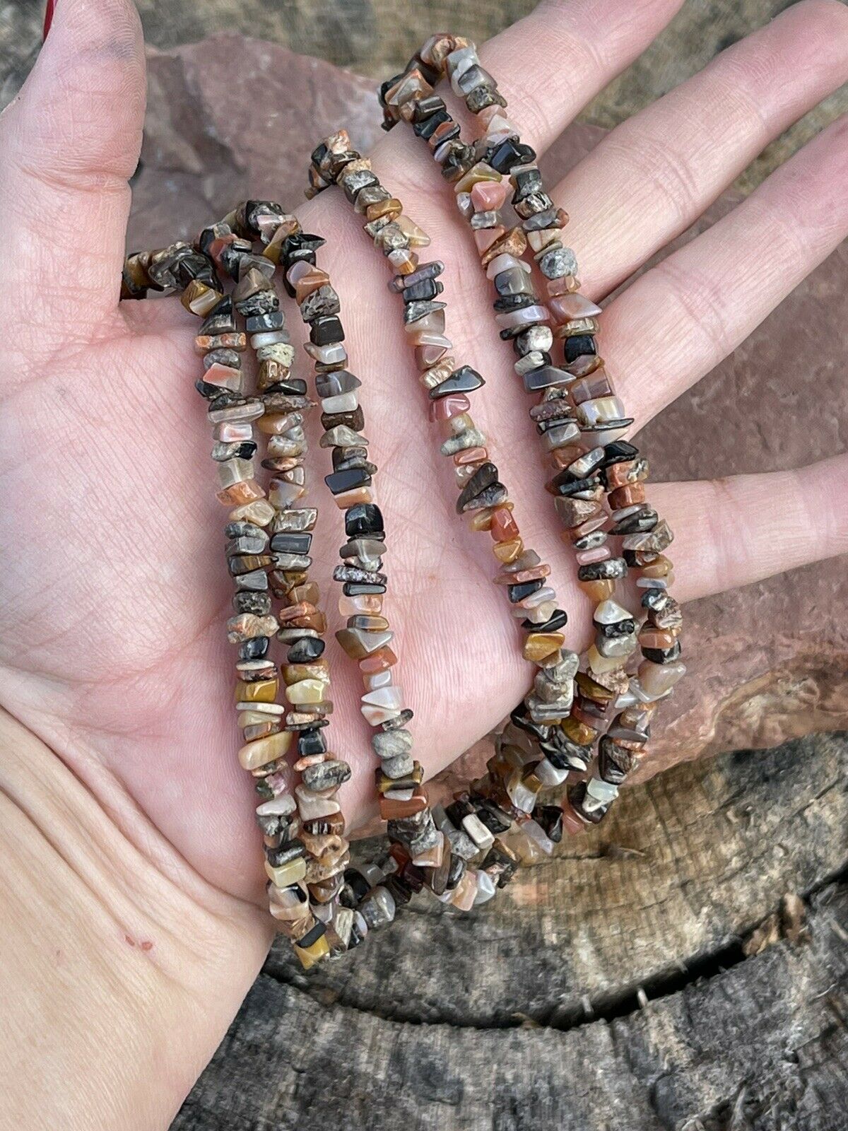 Navajo Sterling Silver Multi Jasper Chip Triple Strand Necklace