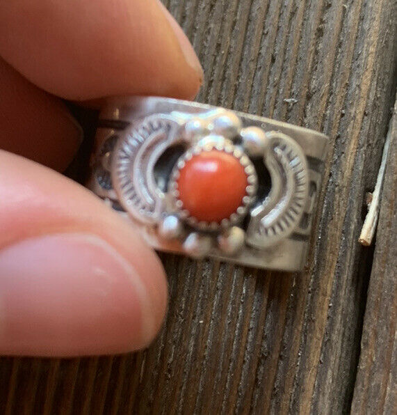 Navajo Natural Coral & Sterling Silver Cigar Band