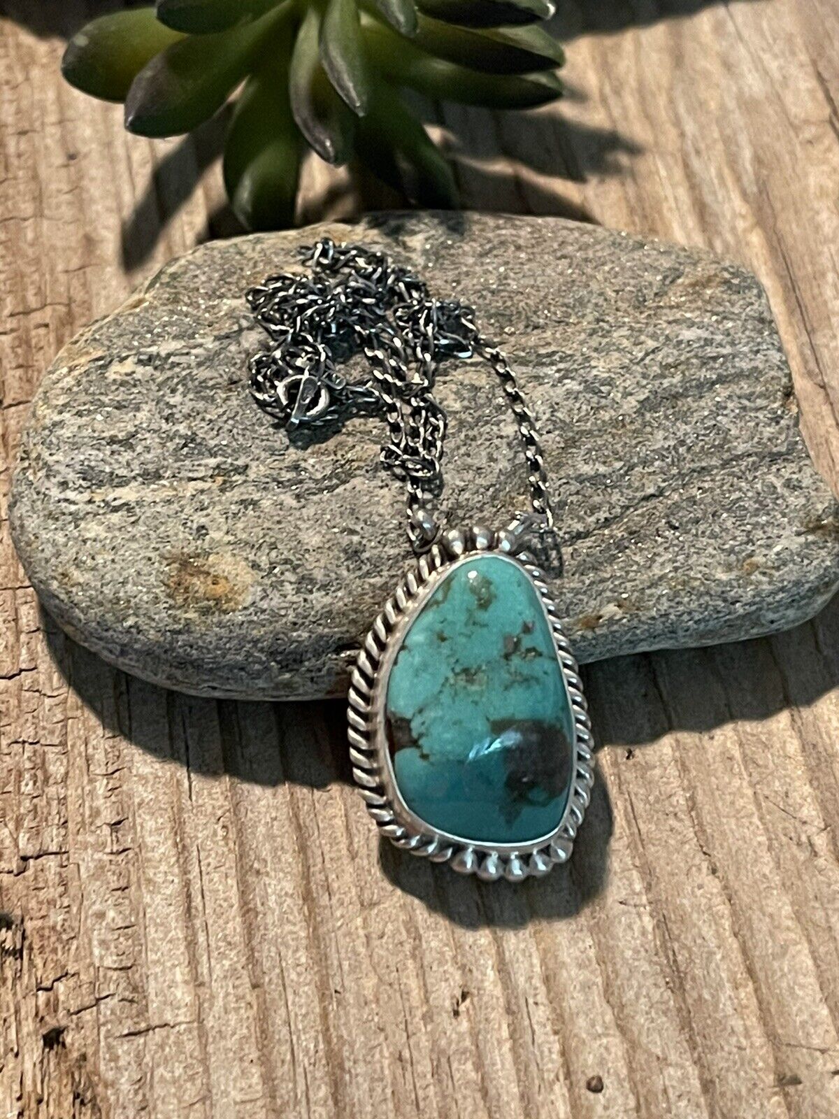 Navajo Sterling Silver And Turquoise Stone Southwest Necklace Signed