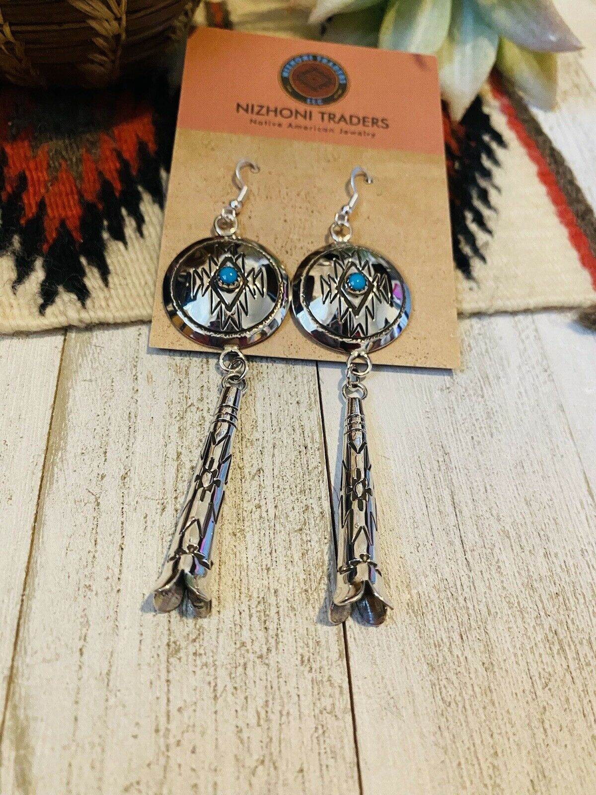 Navajo Turquoise & Sterling Silver Concho Dangle Earrings