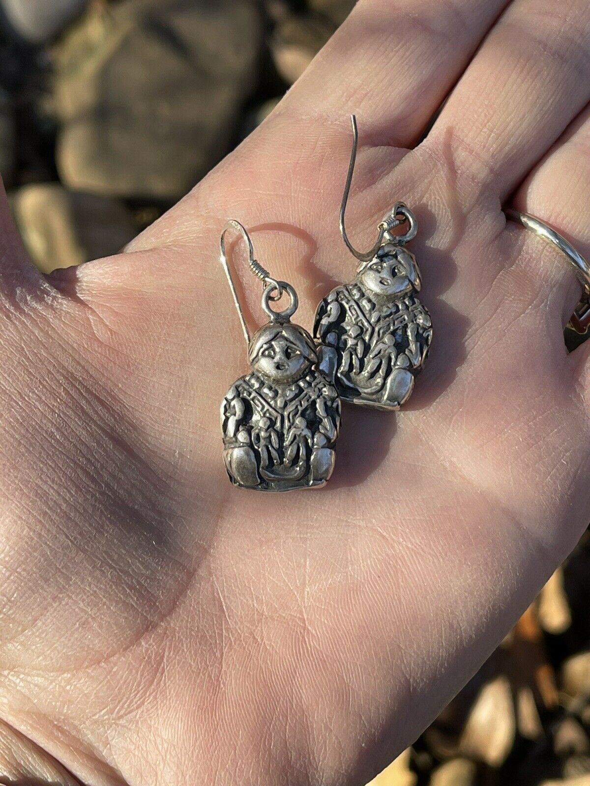 Navajo Sterling Silver Maiden  Dangle Earrings Signed