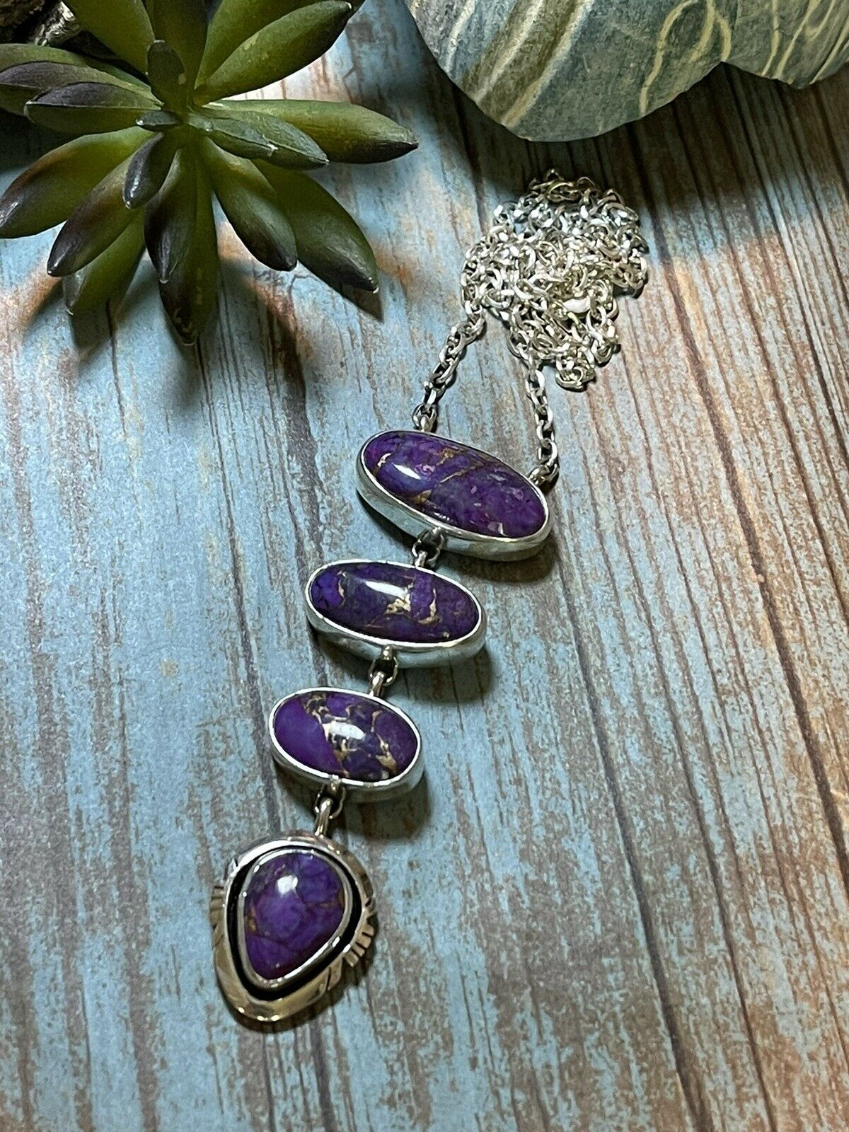 Navajo Purple Dream Mojave & Sterling Silver Lariat Necklace