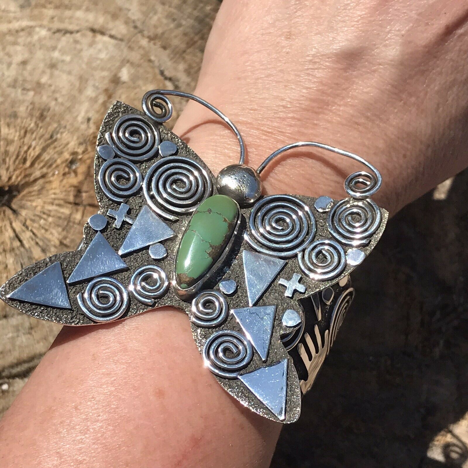 Sterling Turquoise Navajo Butterfly Bracelet Cuff By Alex Sanchez