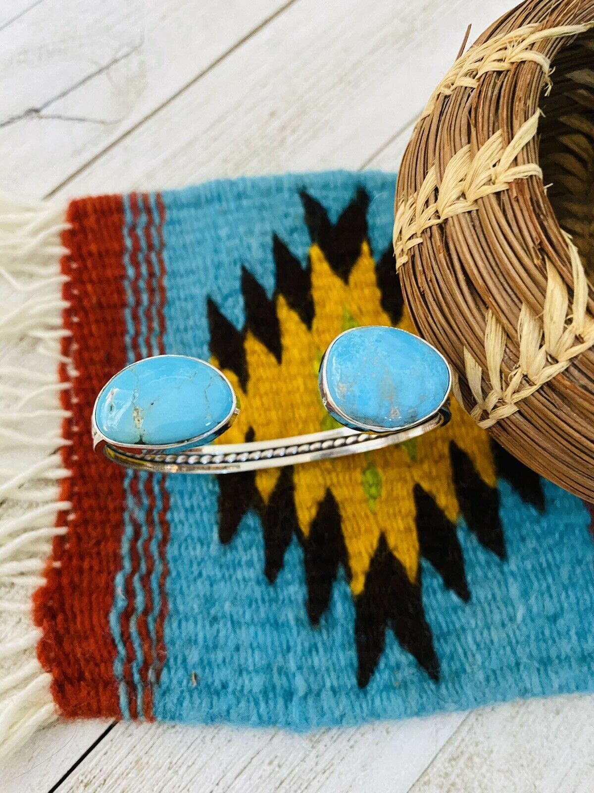 Navajo Turquoise & Sterling Silver Floating Cuff Bracelet