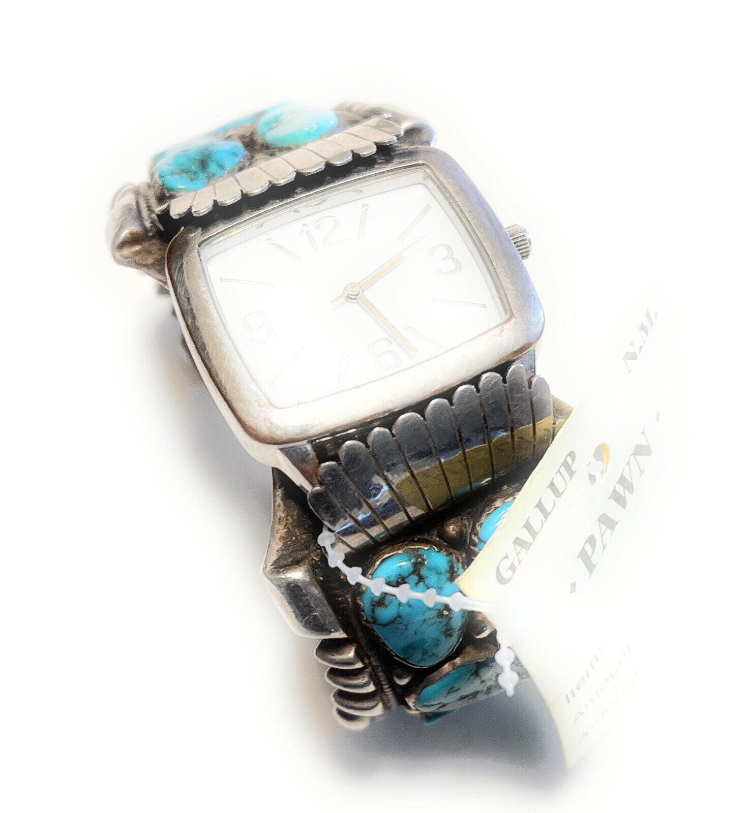 Vintage Navajo Sterling Silver & Kingman Turquoise Non Working Watch Bracelet