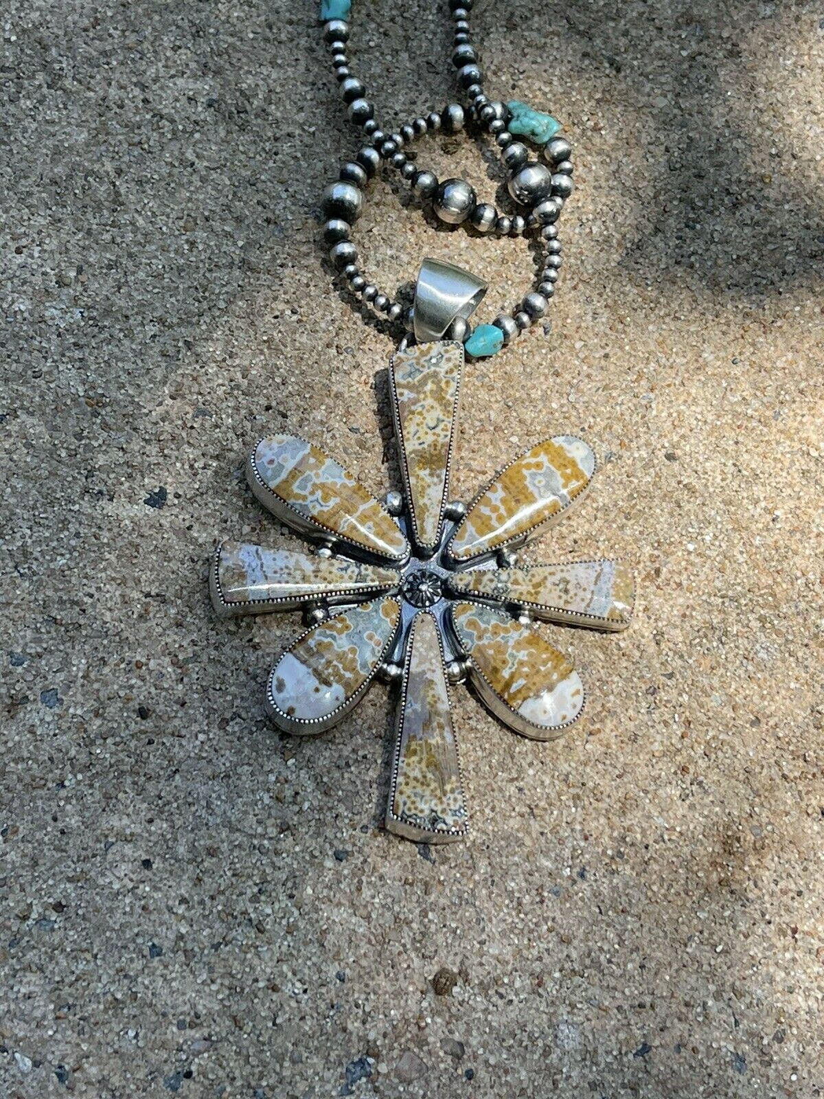 Navajo Sterling Silver Jasper Jumbo Cluster Pendant