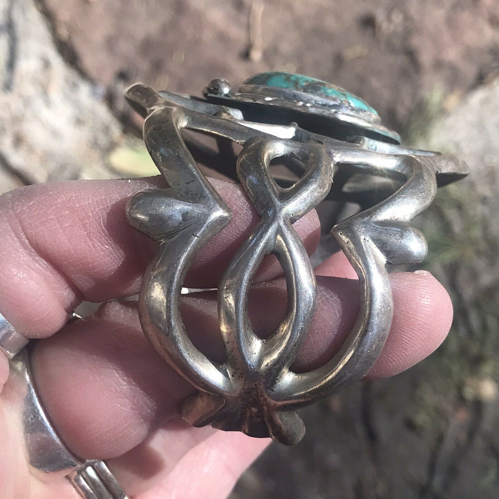 Vintage Turquoise Sterling Silver Navajo Cuff Bracelet