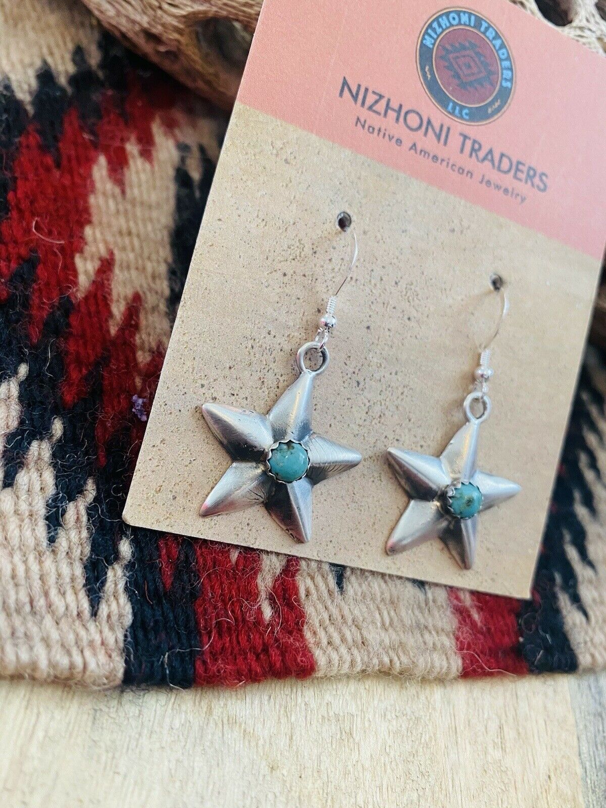 Navajo Turquoise & Sterling Silver Star Dangle Earrings