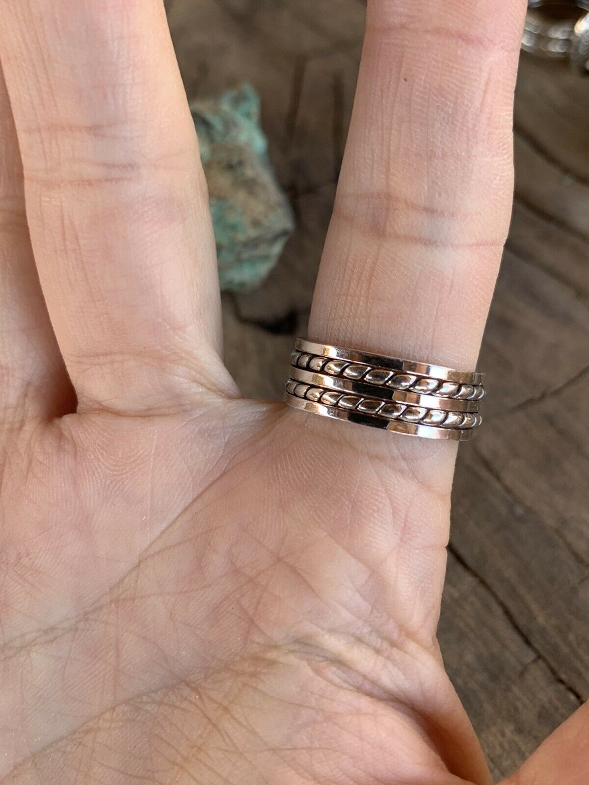 Navajo Kingman Turquoise & Sterling Silver Braided Ring