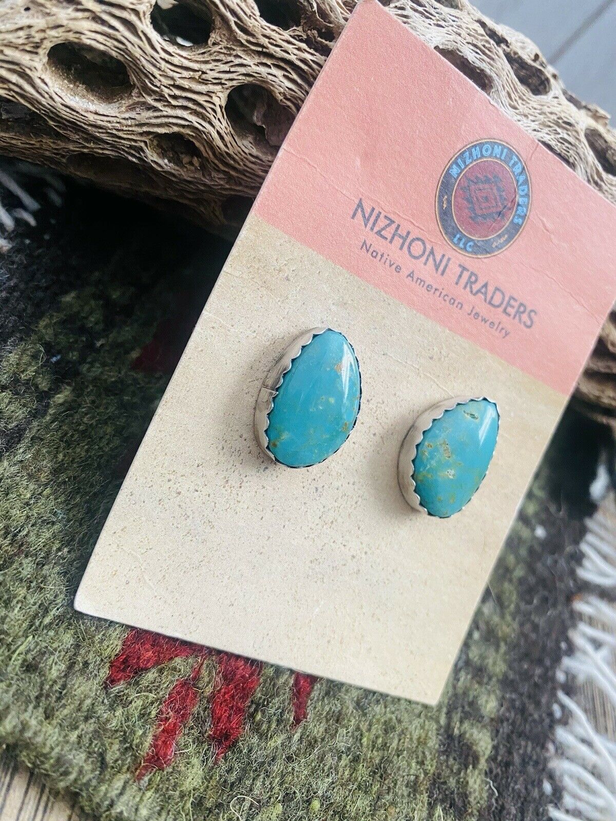 Navajo Turquoise & Sterling Silver Post Earrings Signed