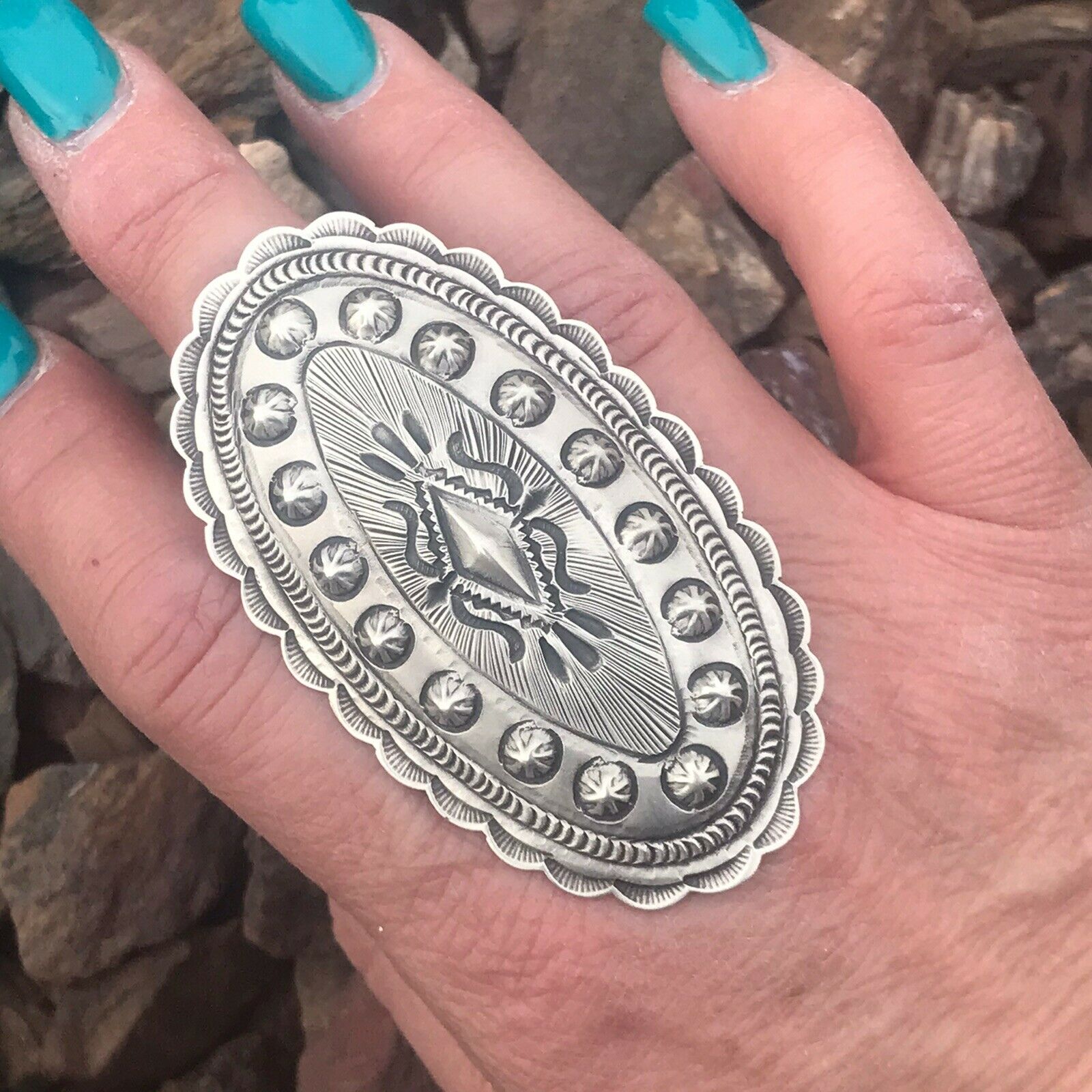 Navajo Sterling Silver Concho Statement Ring Sz 5 By Eugene Charley