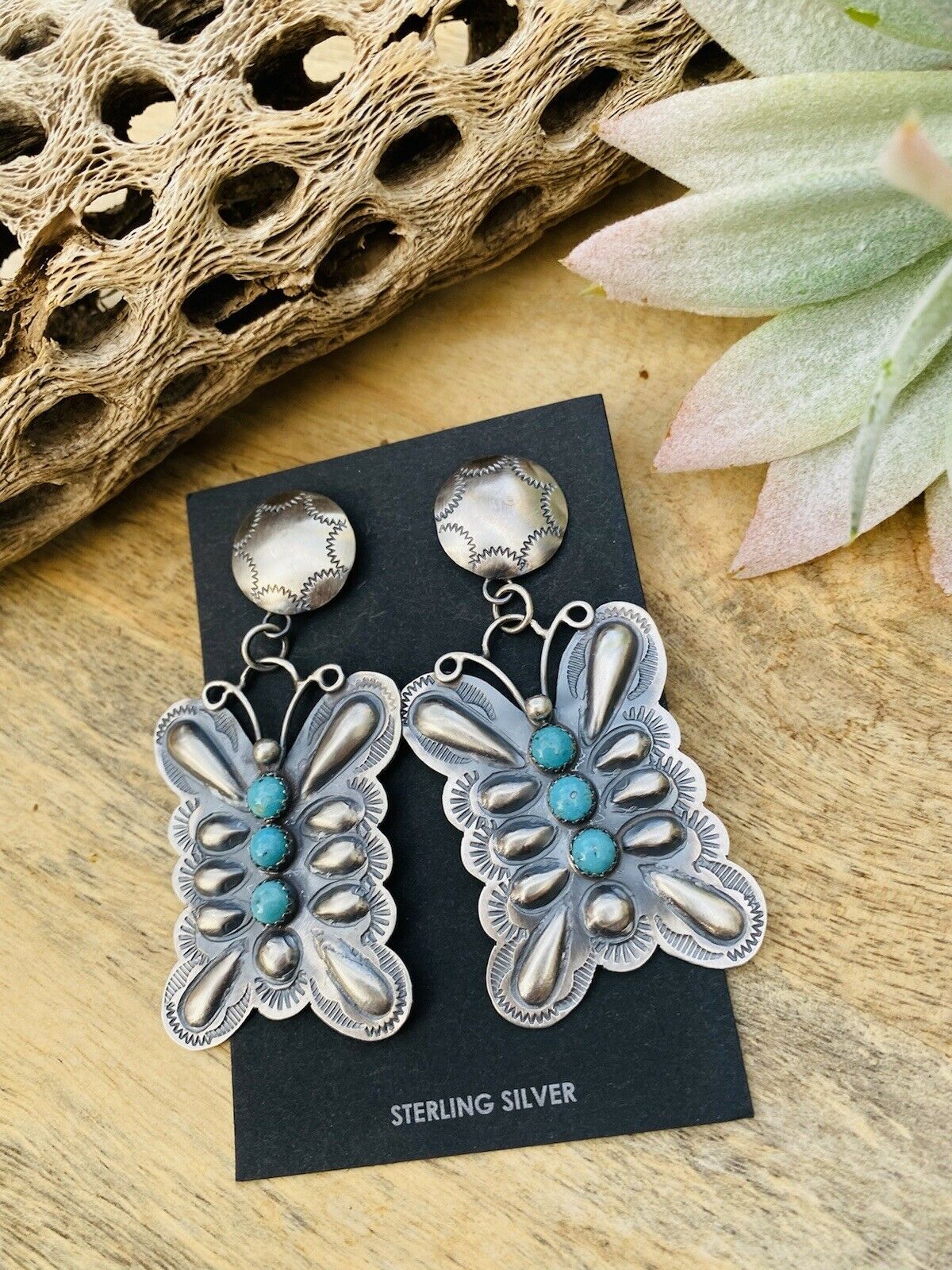 Navajo Sterling Turquoise Butterfly popular Earrings #810 SIGNED