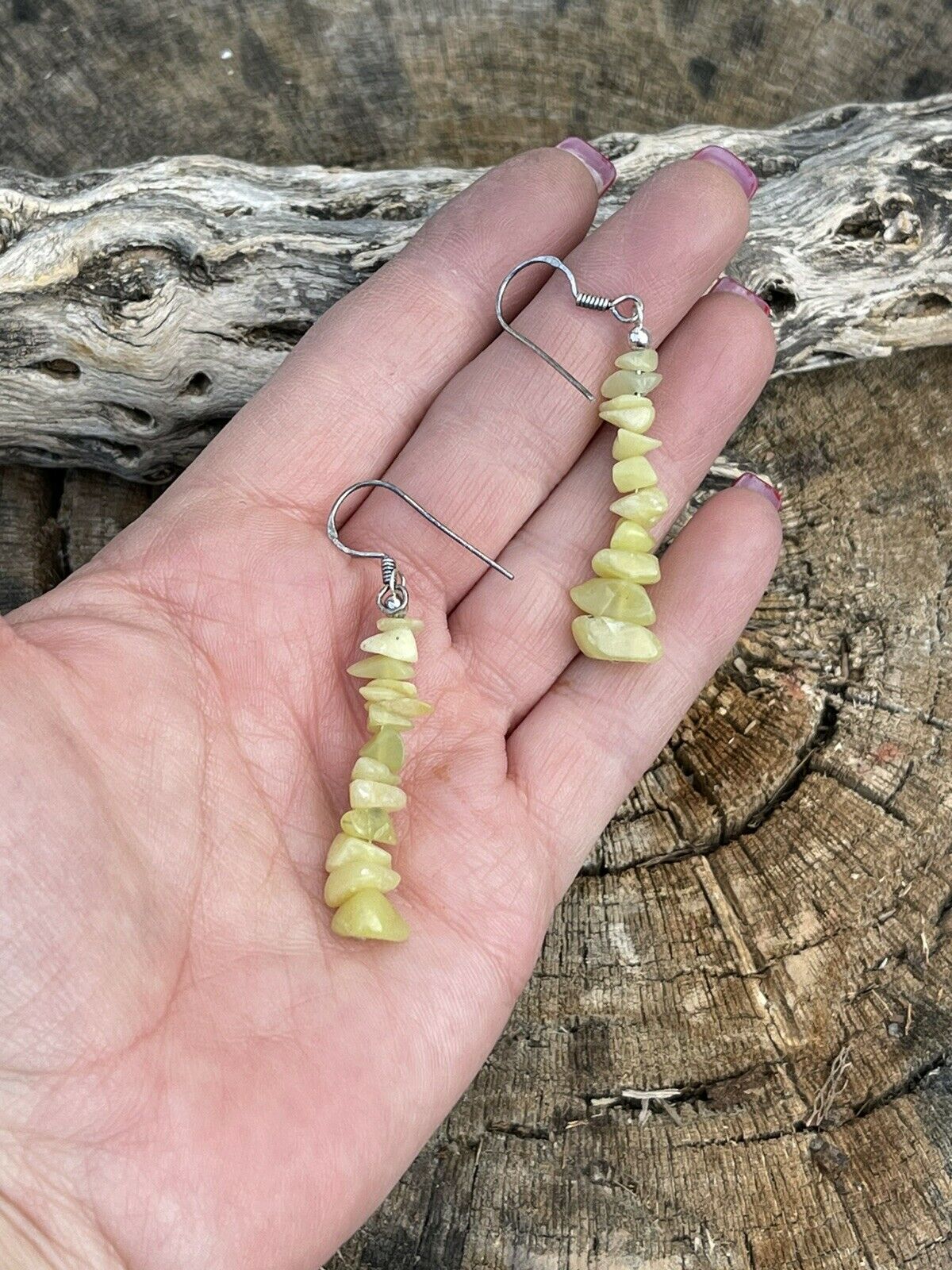 Navajo Sterling Silver Yellow Quartz Chip Dangle Earrings