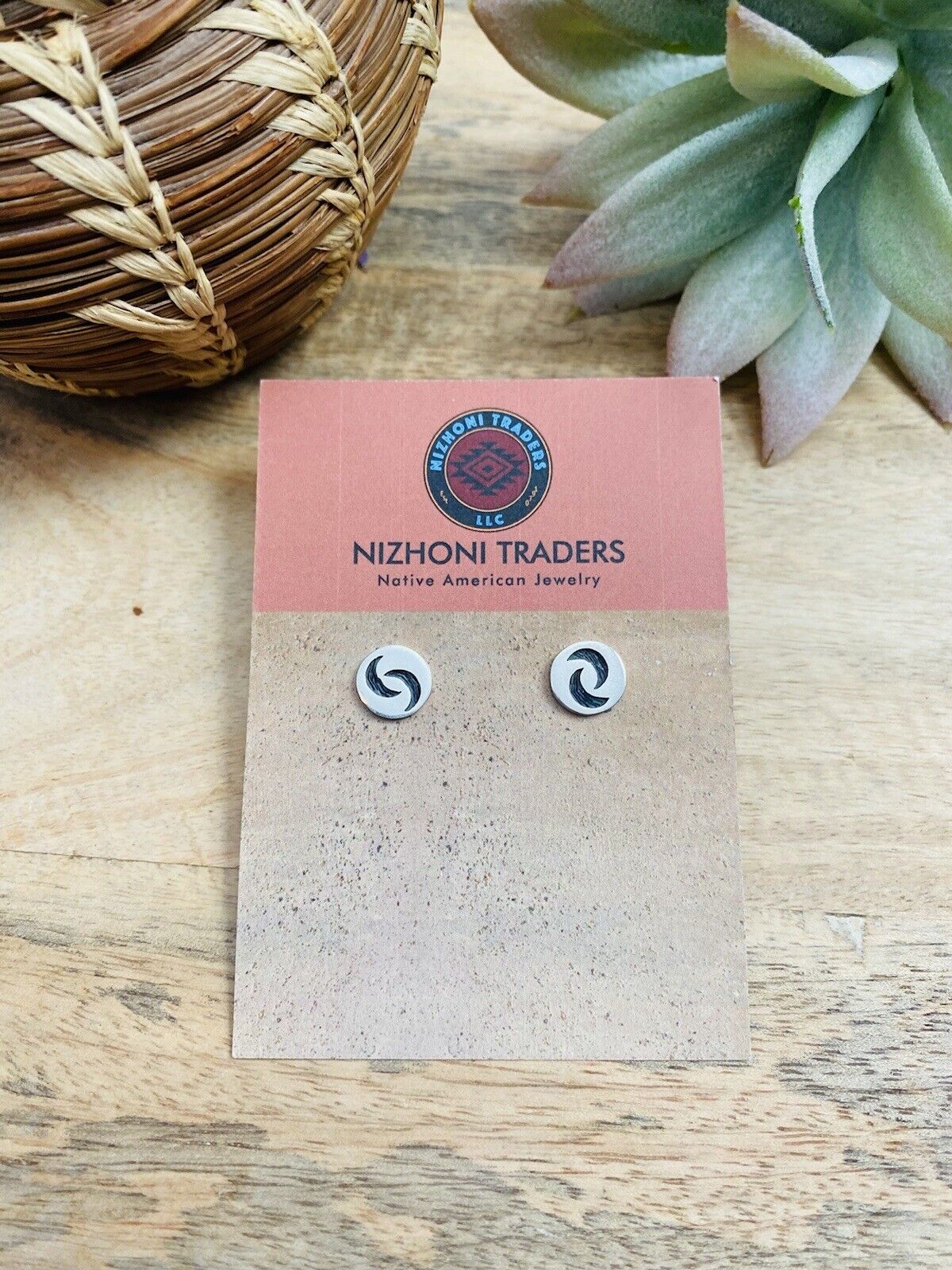 Hopi Overlaid Sterling Silver Moon Stud Earrings