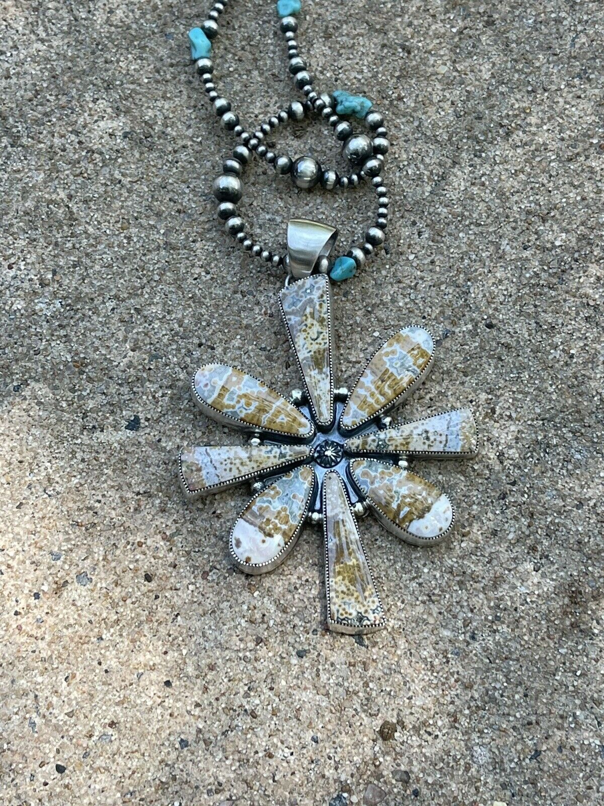 Navajo Sterling Silver Jasper Jumbo Cluster Pendant