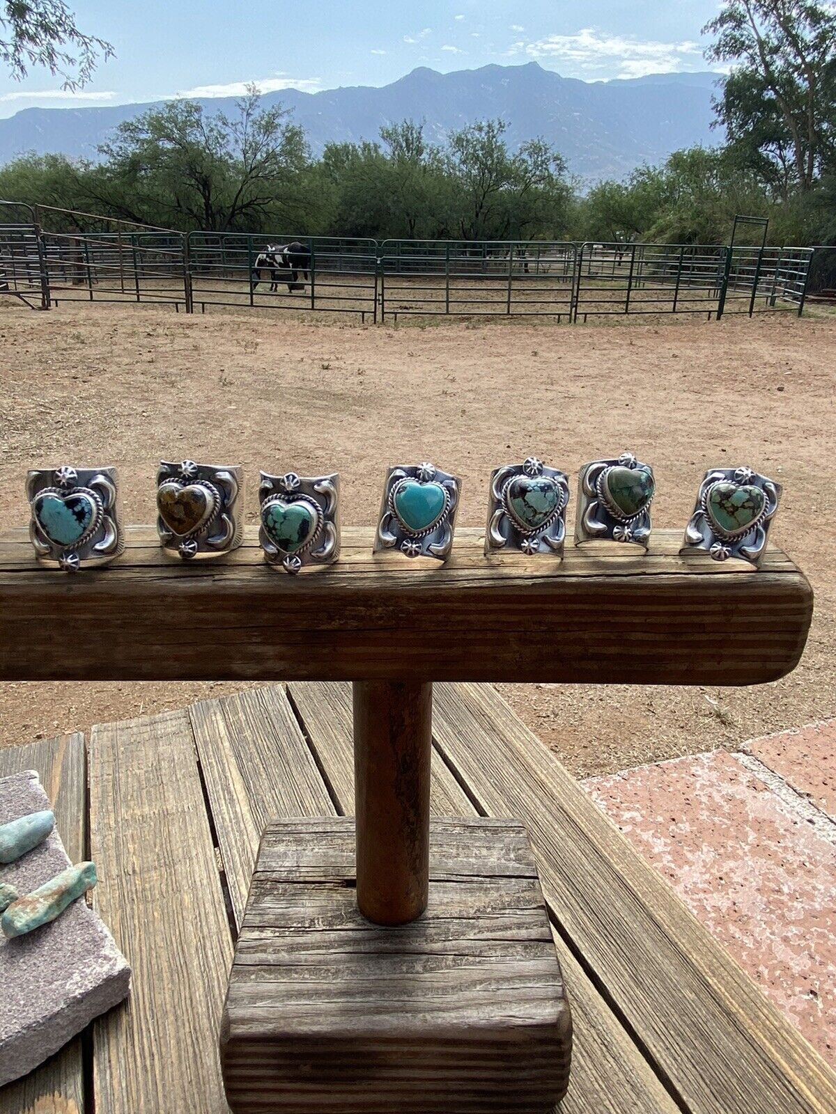 Custom Eli Skeets Navavjo Turquoise and Sterling Silver Heart ring